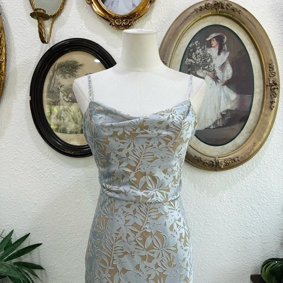 Jenny Yoo Silver-Blue Floral Maxi Gown - Picture 6 of 10